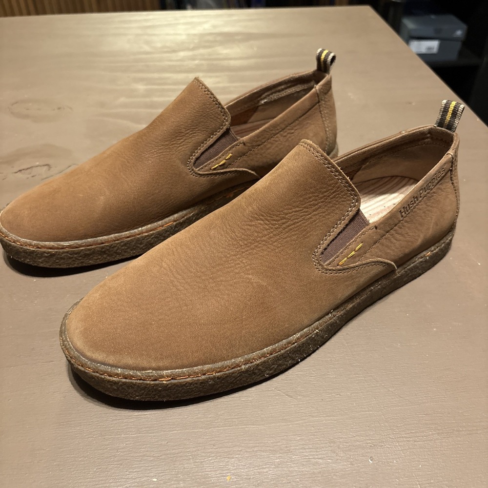 tan leather slip-on casual shoes by Hush Puppies Men's Sz 10 H1426212A